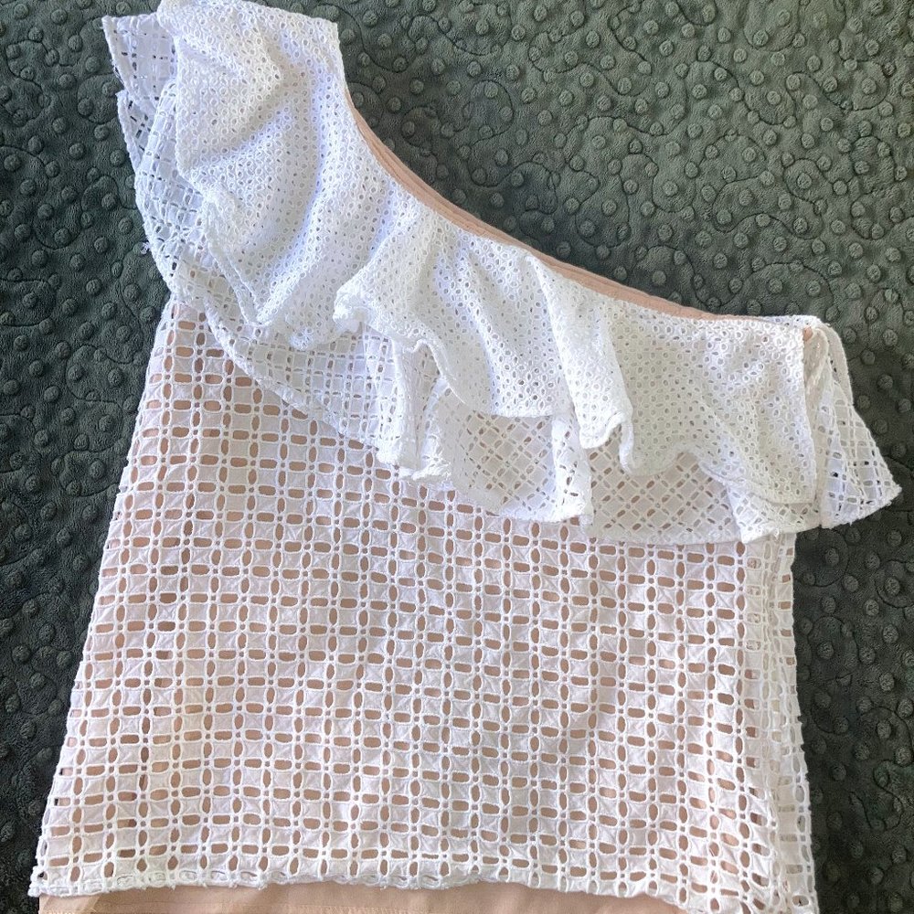 White JCrew Lace One-Shoulder Top (Size 4)